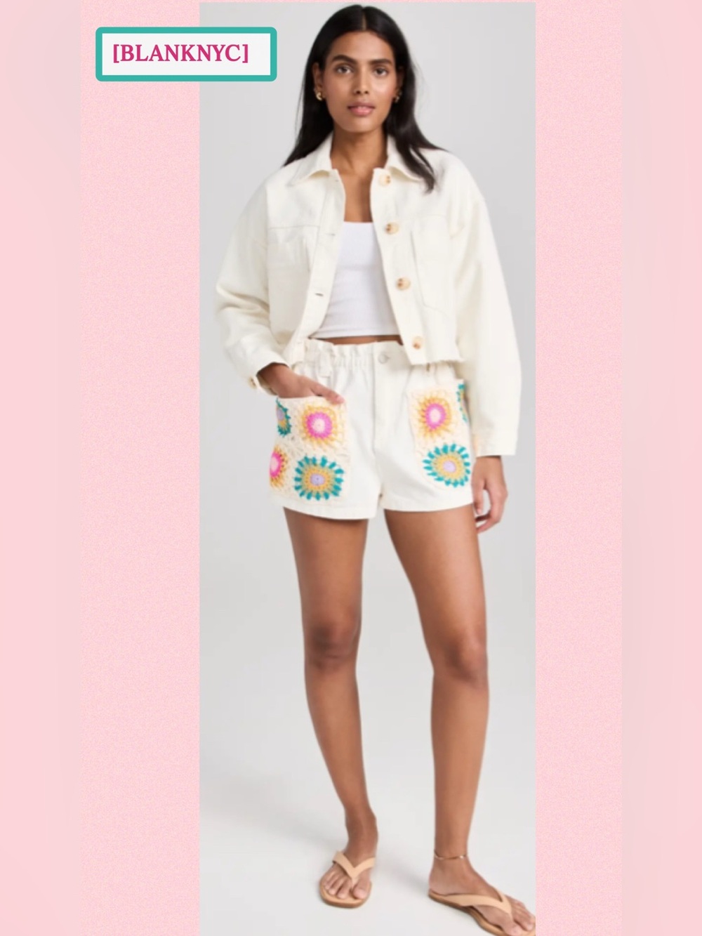 BLANKNYC Crochet Appliqué Paperbag Waist Denim Shorts